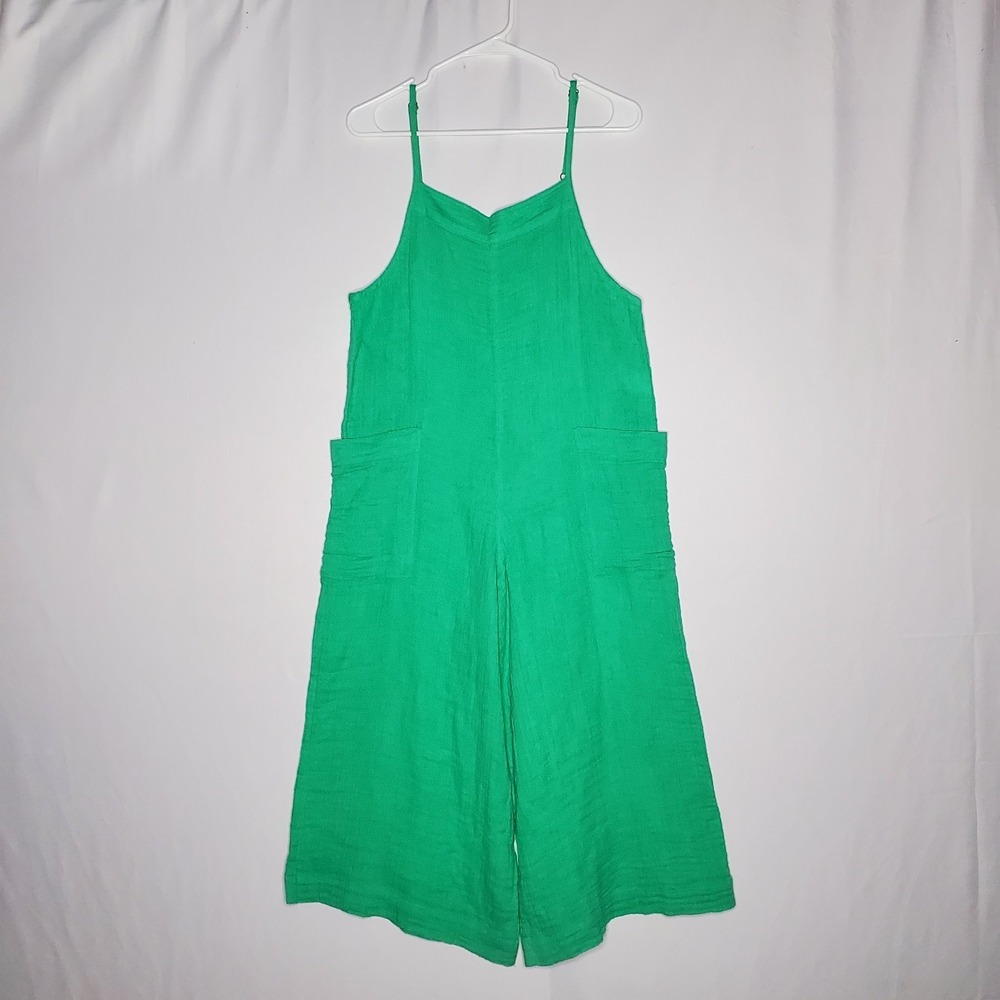 Rip Curl Wide Leg Crop Jumpsuit Women XS Gauze Cotton Kelly Green Beachy Coastal
